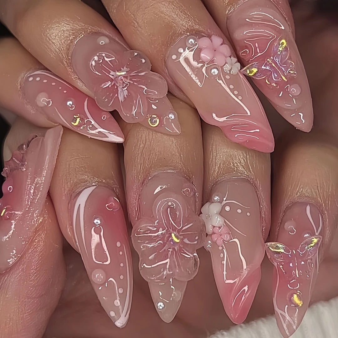 Künstlerisch Infundierte Florale Press-On Nagelset Karnz