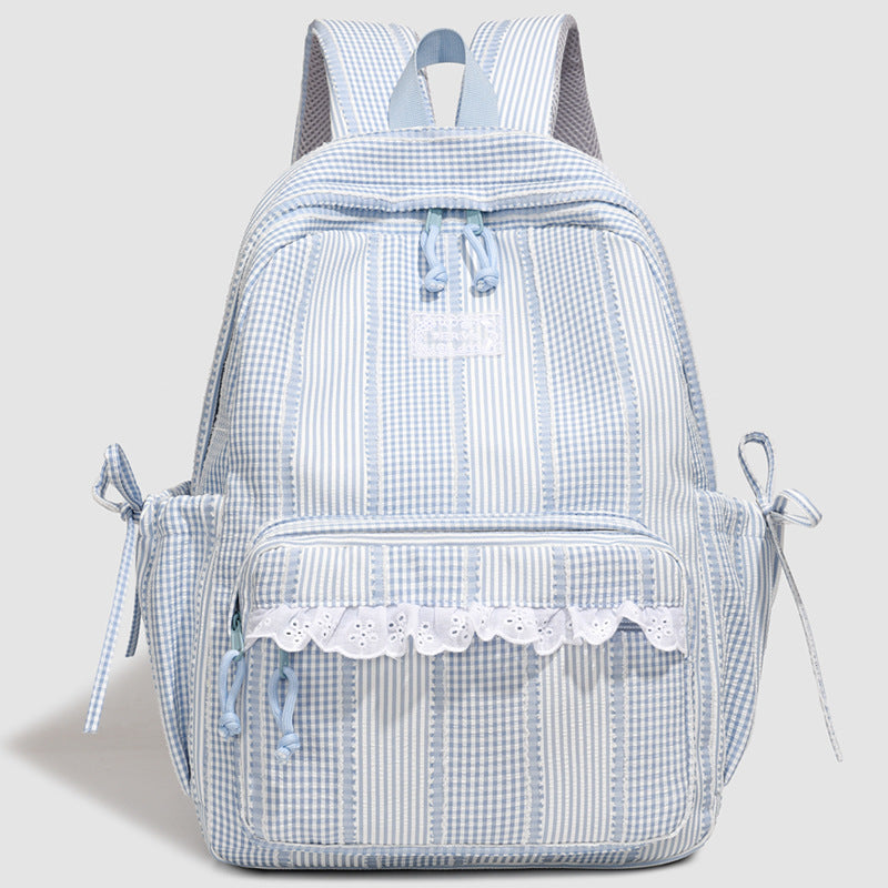 Stylischer gestreifter Rucksack mit Spitzenbesatz Karnz