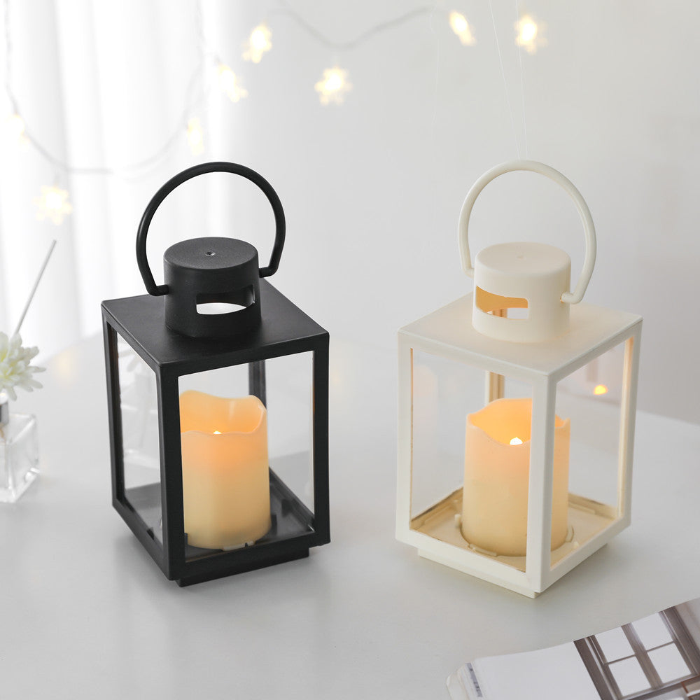Tragbare rechteckige Metallrahmen Glas-Panel LED flammenlose Kerzenlaterne Karnz