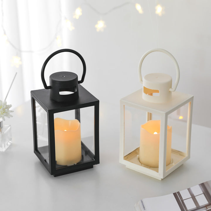 Tragbare rechteckige Metallrahmen Glas-Panel LED flammenlose Kerzenlaterne Karnz