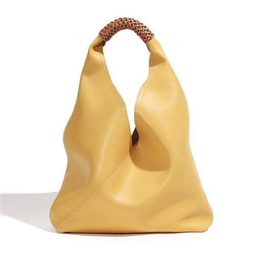Skulpturaler weicher Leder Slouch Hobo Tote mit geflochtenem oberen Griff