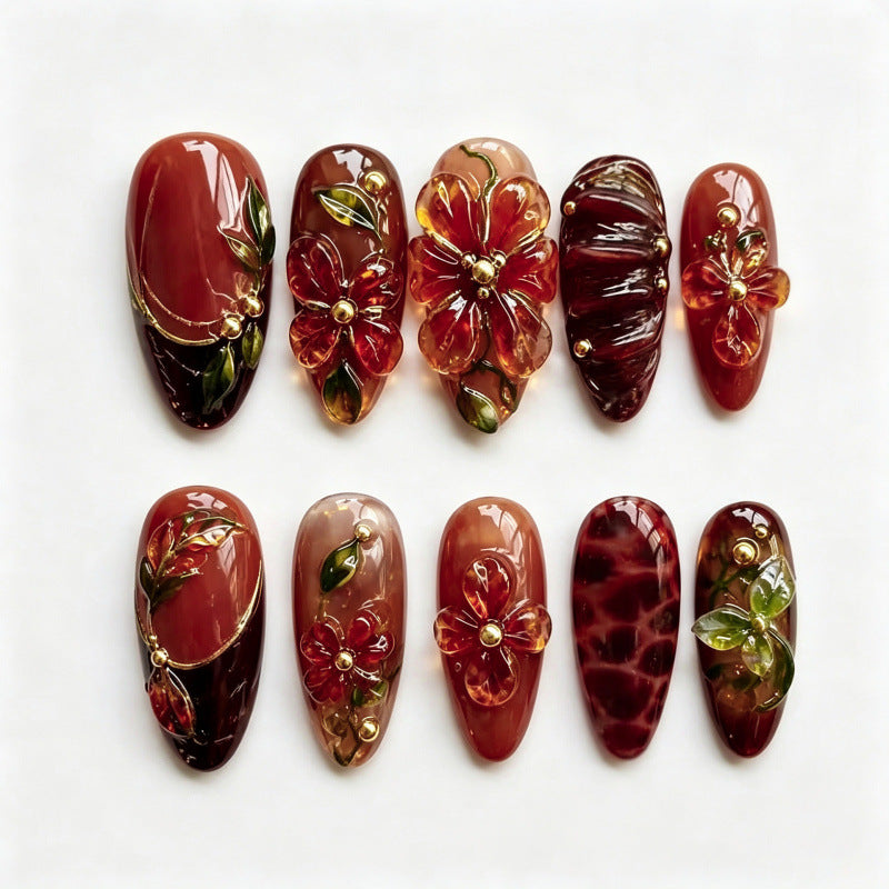 Künstlerisches Floral Press-On Nagelset 1790736581