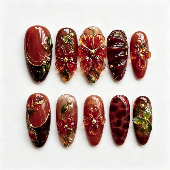Künstlerisches Floral Press-On Nagelset 1790736581