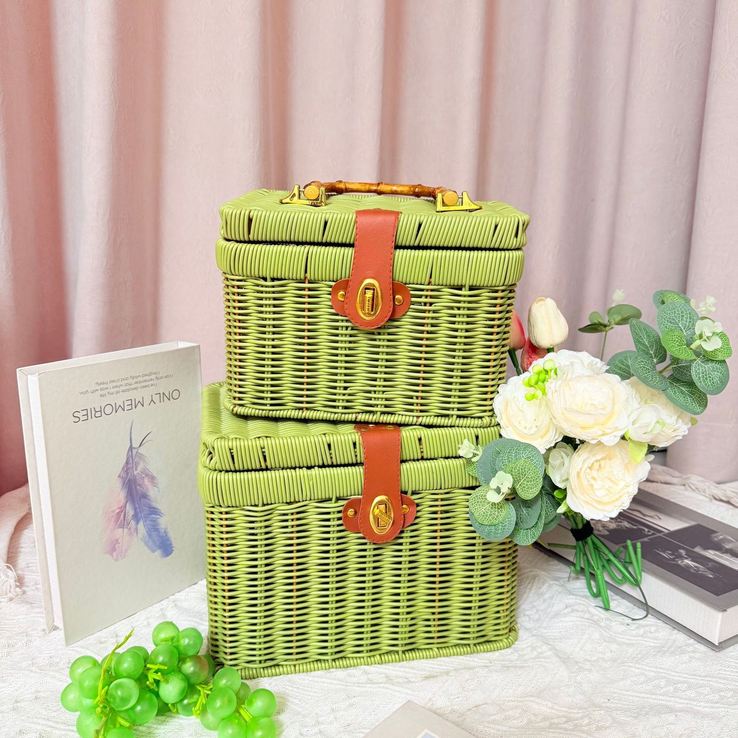 Damen Handgewebter Rattan Aufbewahrungskorb mit Bauchtasche Karnz