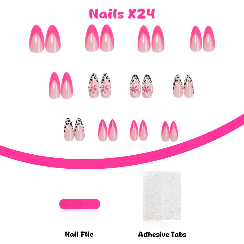 Kreatives Kunstnagelset mit floralem Leopardendesign Karnz