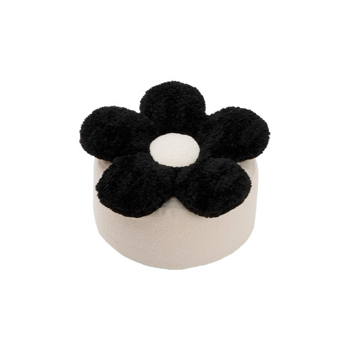Bodensitzpouf in Blütenform mit kuscheliger Teddy‑Fleece‑Oberfläche und abnehmbarem Bezug