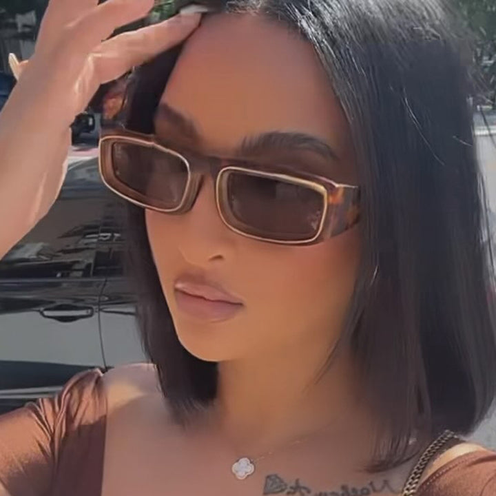 Damen trendige rechteckige Sonnenbrille mit elegantem Farbenspiel Karnz