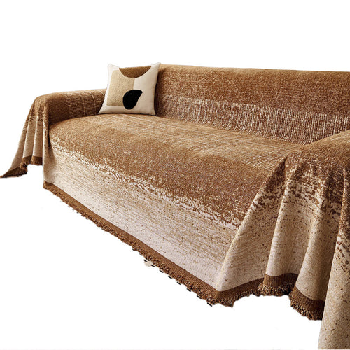 Reversible Woven Couch Throw Slipcover with Fringed Hem