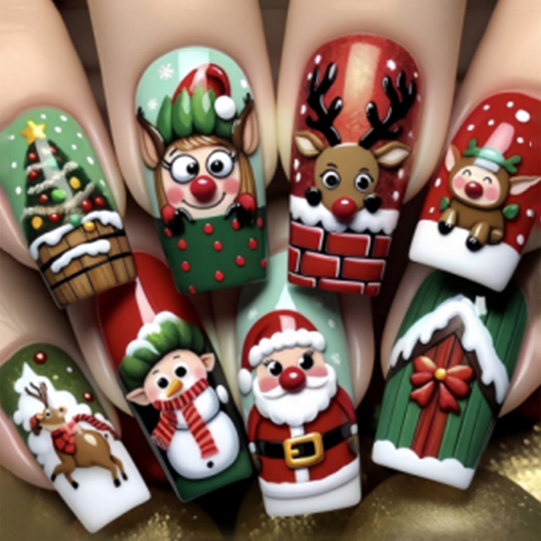 Weihnachtskunstnagelset mit niedlichen Weihnachtsmotiven Karnz