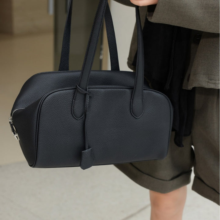 Geriffeltes Leder Fass Top-Handle Satchel mit doppelt Schulterriemen