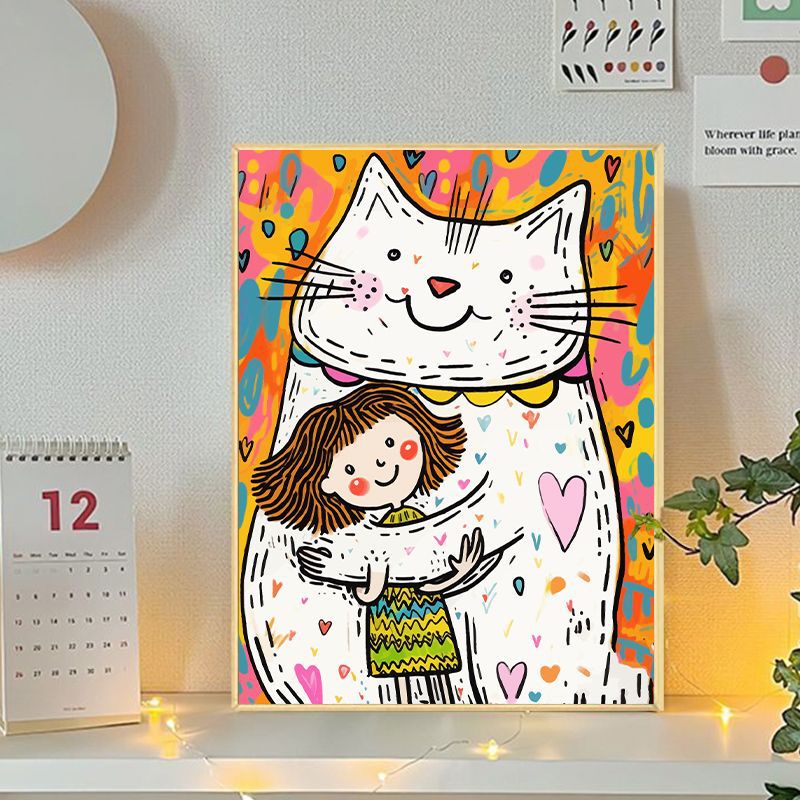 Verspielte Katzen- und Mädchenillustration Leinwandkunst Karnz