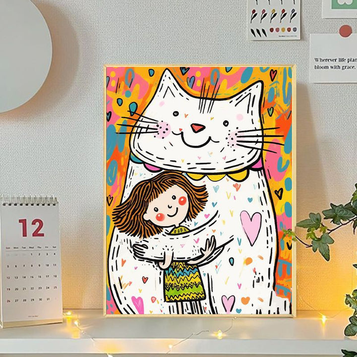 Verspielte Katzen- und Mädchenillustration Leinwandkunst Karnz