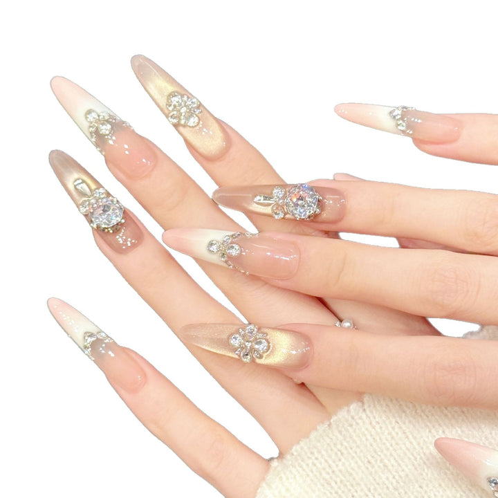 Glamouröse Stiletto Press-On Nagelset mit Strassverzierungen