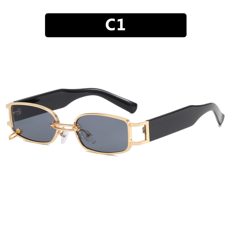 Damen modische Sonnenbrille mit innovativem rechteckigem Design und elegante Metallakzenten Karnz