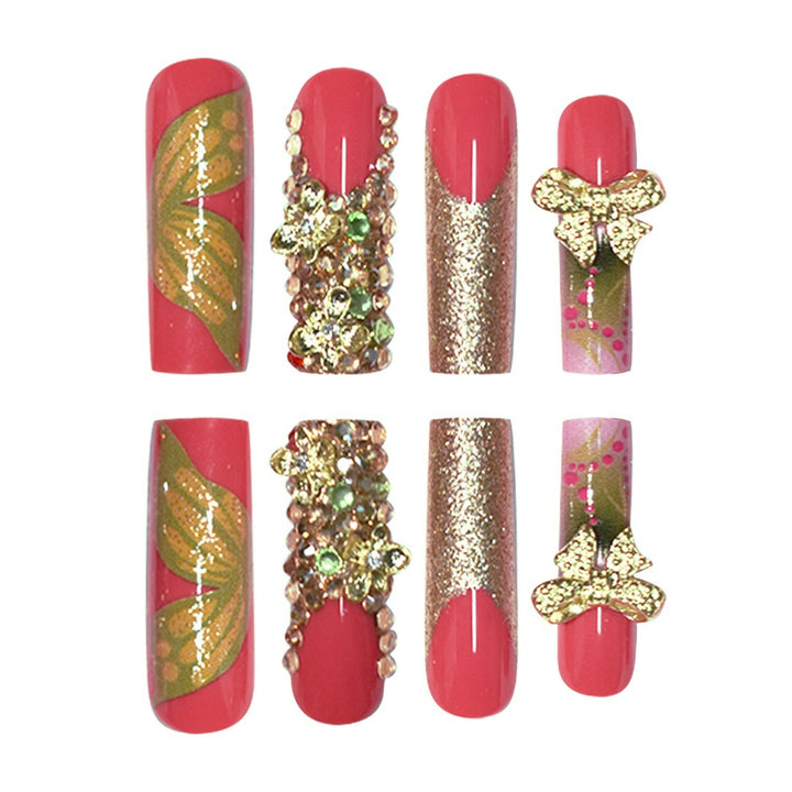 3D Floral Edelstein Press-On Nagelkunst Karnz