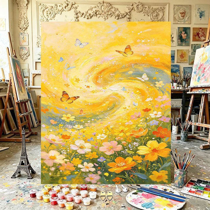 Lebendige florale Wirbel-Leinwandkunst Karnz