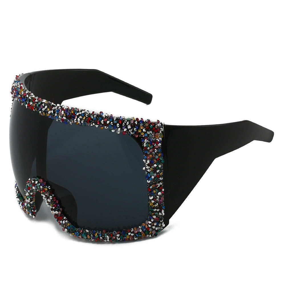 Damen Sportliche Oversized-Sonnenbrille mit Strassverzierungen Karnz