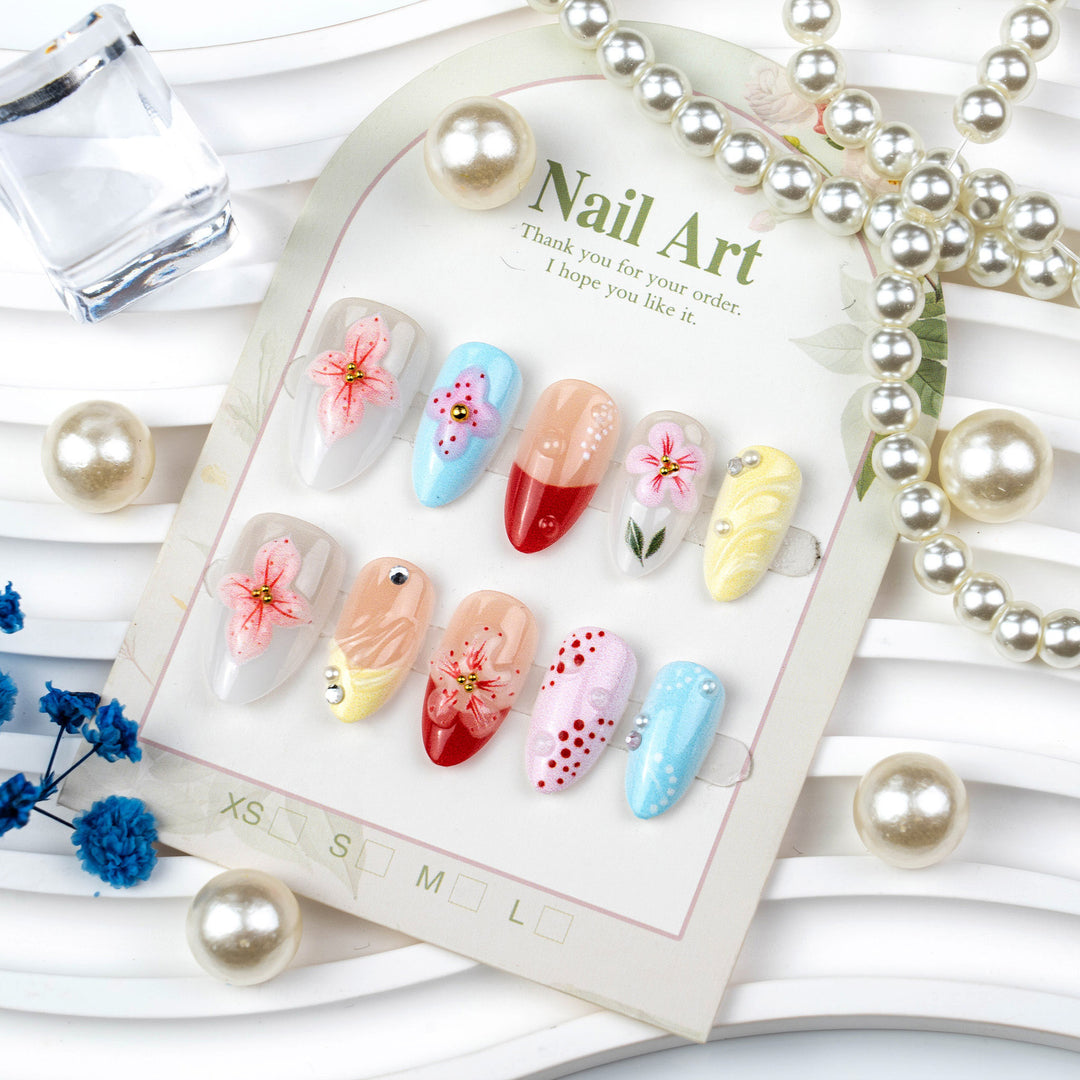Blumenmuster-Press-On-Nagelkunst-Set