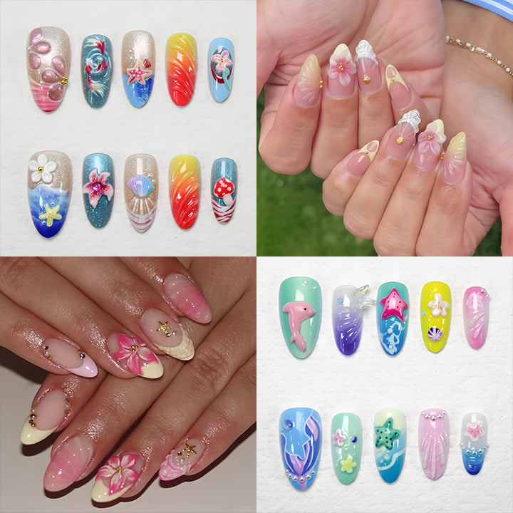 Kunstnagelset mit floralen und maritimen Akzenten Karnz