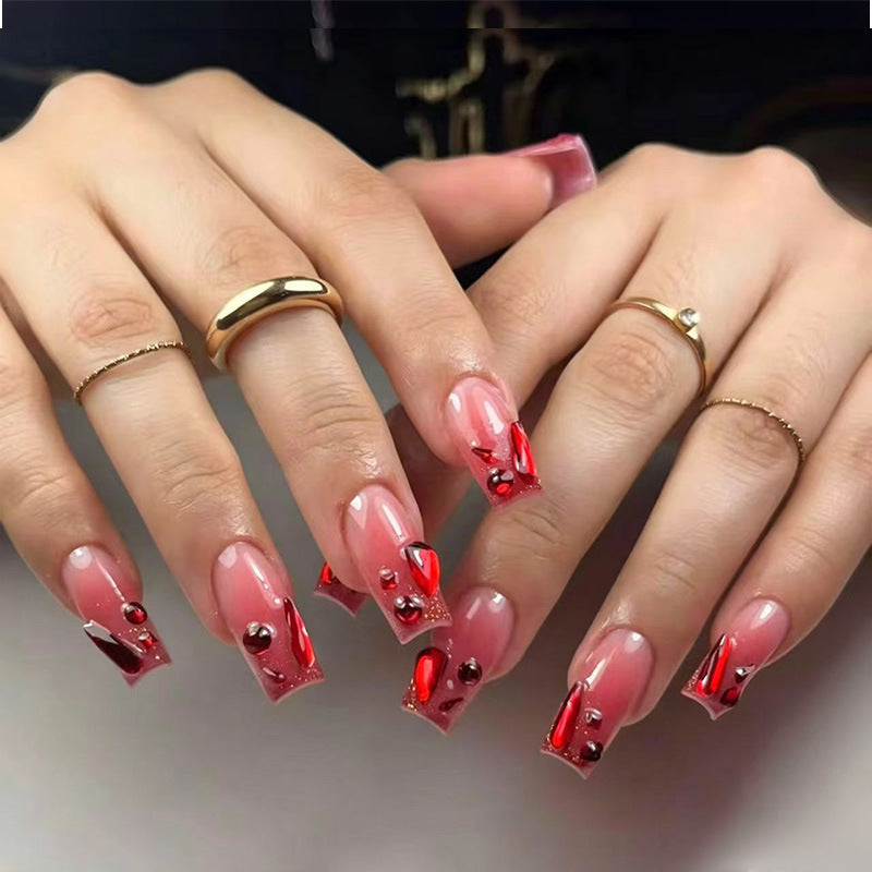 Dekoratives Acryl Press-On Nagelset mit Edelsteinakzenten Karnz