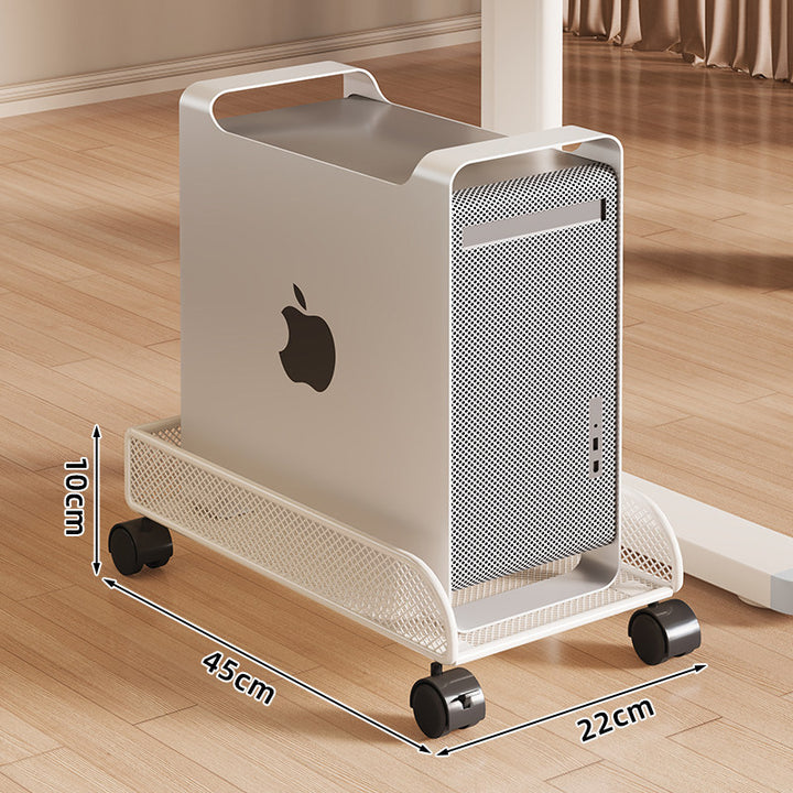 Mobiler Desktop-CPU-Turmständer mit Mesh-Seitenwänden, Holzsockel und arretierbaren Rollen