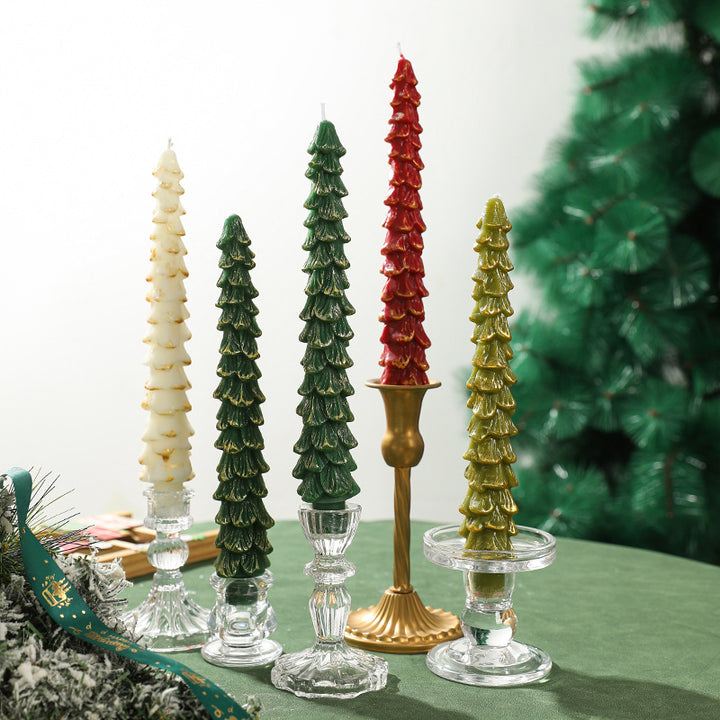 Skulptierte Evergreen Baum Taper Kerzen Set Dekorative Feiertags Tischkerzen