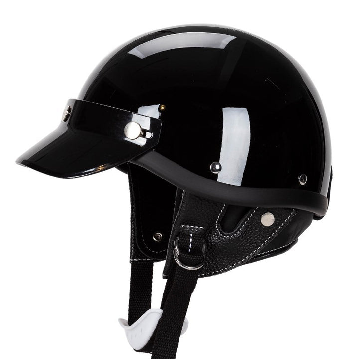 Klassischer Motorrad-Halbschalenhelm mit Visier Karnz