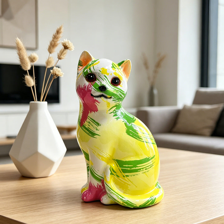 Künstlerische Katzenfigur in lebhaftem Design Karnz