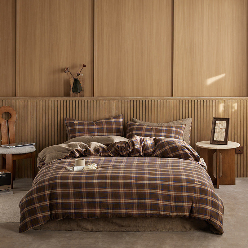 Wendedekbedovertrekset aus Baumwolle mit Plaid-Muster