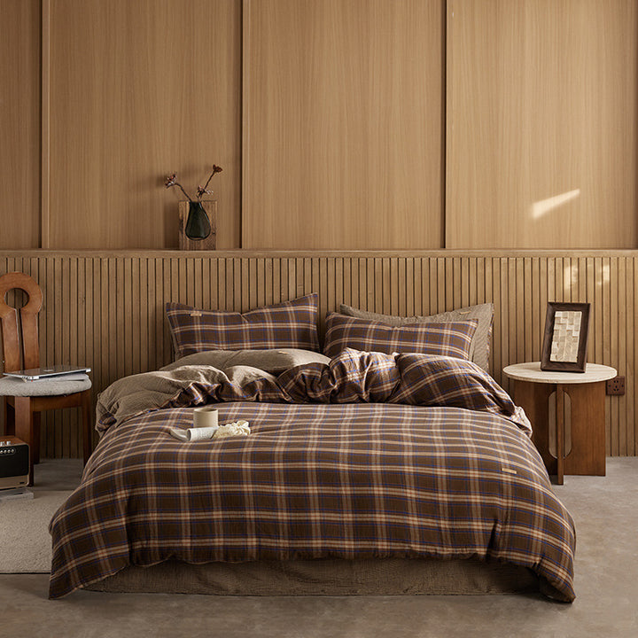 Wendedekbedovertrekset aus Baumwolle mit Plaid-Muster