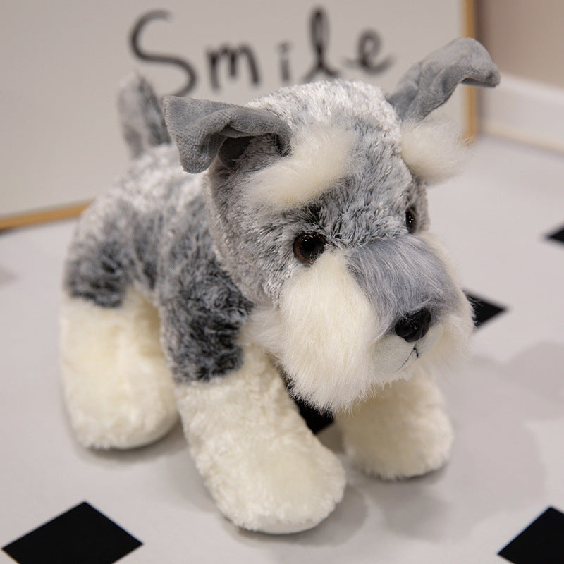 Realistischer Schnauzer Plüsch Stehender Stoffhund mitWeichem Kunstfell & Gestickten Details Karnz