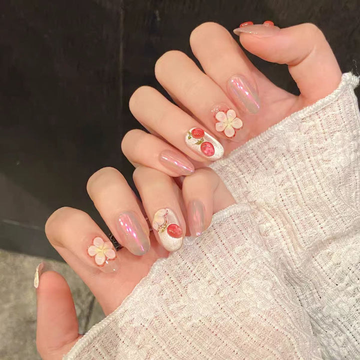 Blumengemusterte Press-On Nagelset
