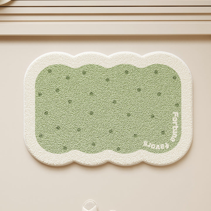 Scalloped-Edge Plush Absorbent Non-Slip Bath Rug with Cookie Motif