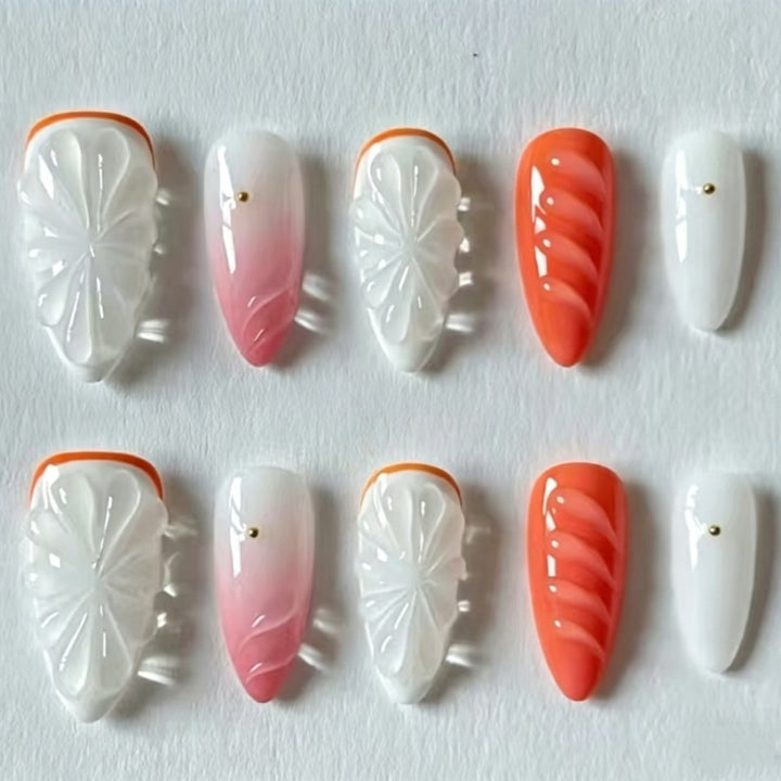 Handgefertigtes Blumen Press-On Nagelset Karnz