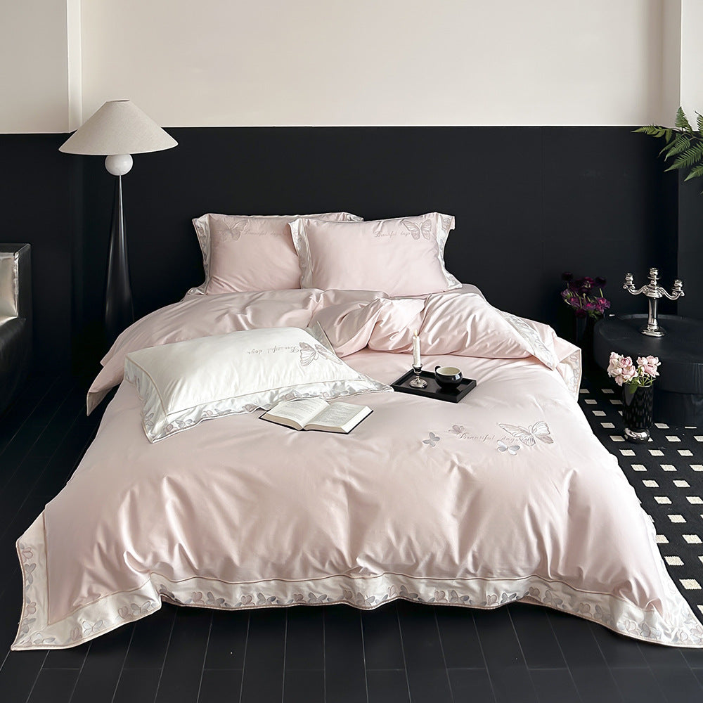 Bestickte Schmetterling Baumwollsatin Bettbezug Set