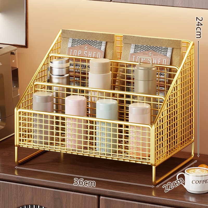 Dreistufiger schräger Metallgitter-Thekenorganisator-Rack