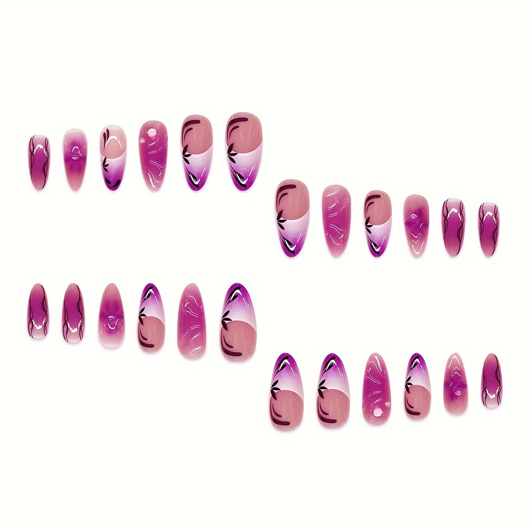 Künstlerische Stiletto Press-On Nagelverlängerungen mit floralem Design Karnz
