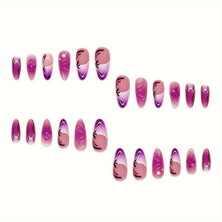 Künstlerische Stiletto Press-On Nagelverlängerungen mit floralem Design Karnz