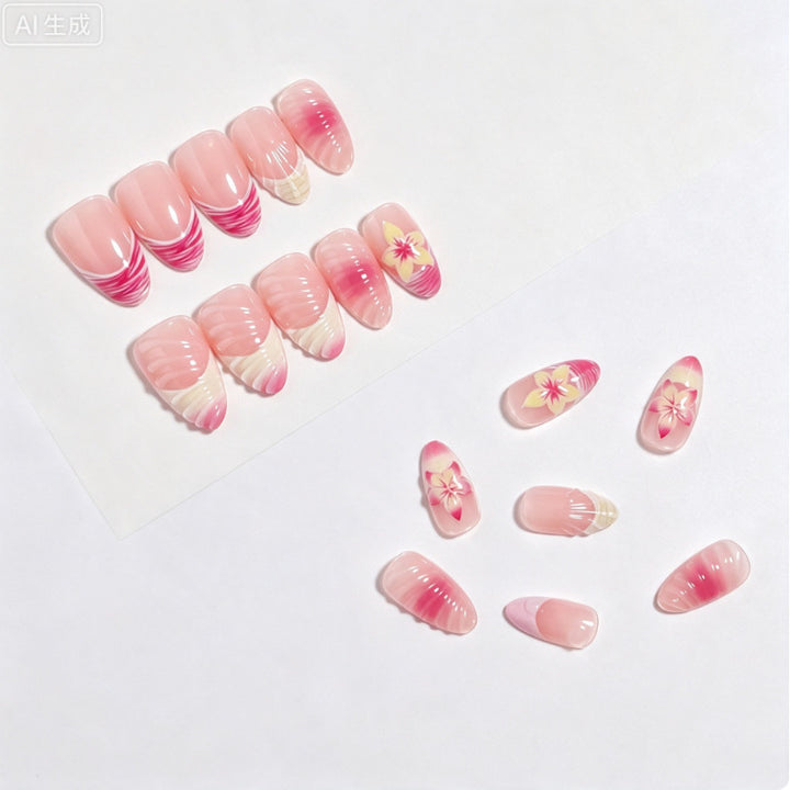 Elegantes blumenförmiges Press-On-Nagel-Set Karnz