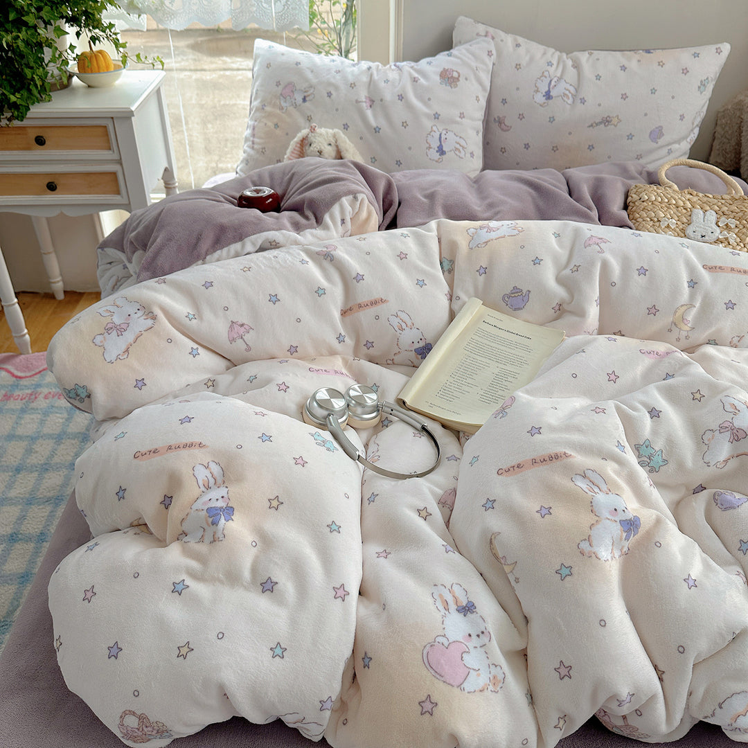 Ultra-Plüsch Teddy-Motiv Mikrofleece Komfortdecke mit gestepptem Loft