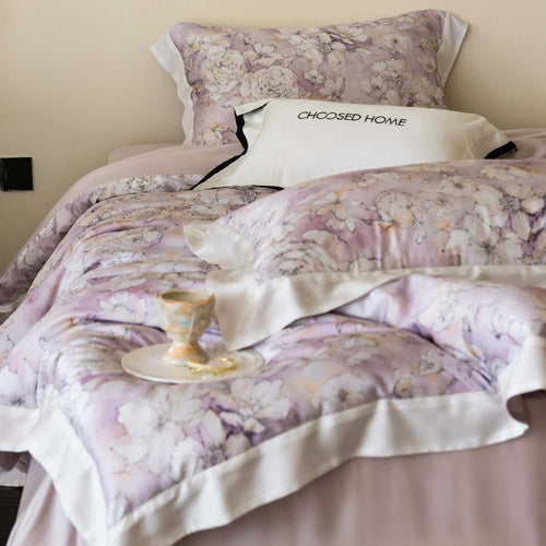 Blumige Aquarell Bettwäsche Set mit Oxford Border & Kopfkissenbezügen