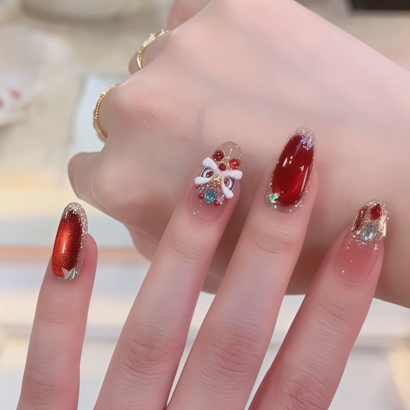 Elegantes mit Edelsteinen verziertes Press-On-Nagelset Karnz