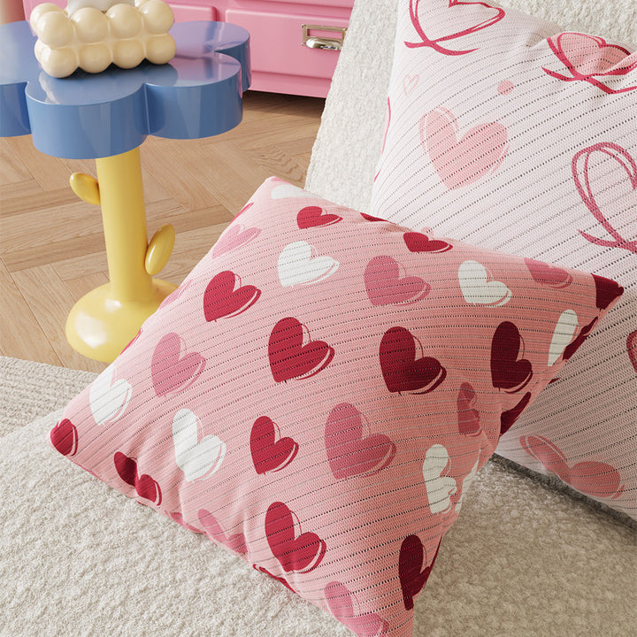 Textured Cotton-Linen Heart-Print Square Throw Pillow Cover with Concealed Zipper