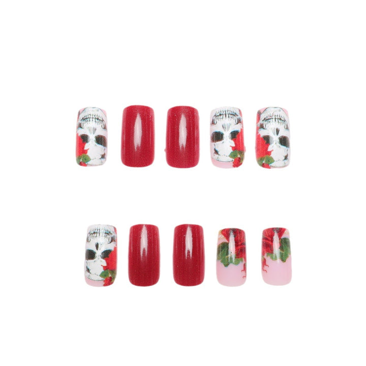 Künstlerisches Totenkopf- und Rosen-Nageldesign Karnz