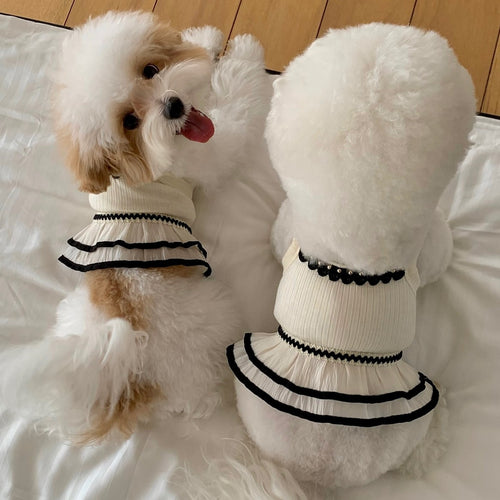 Rippel-Mock-Neck-Falten-Rüsch-Hundekleid mit Geschirröffnung