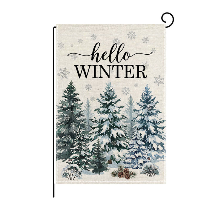 Saisonale Outdoor-Leinen-Mischung Willkommen Gartenflagge mit Schneemann-Illustration