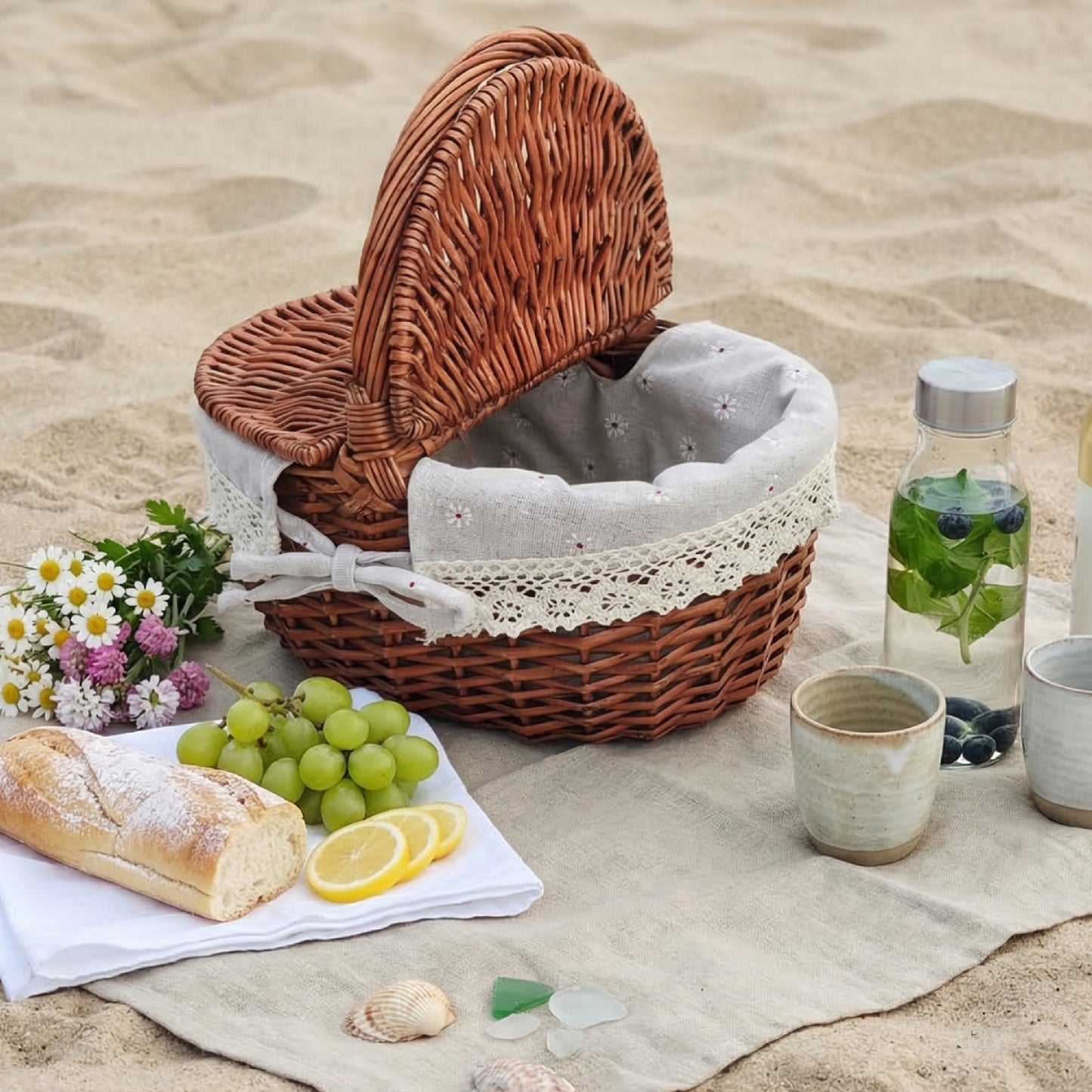 Damen Picknickkorb mit romantischem Karomuster und herausnehmbarem Futter Karnz