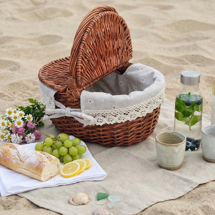 Damen Picknickkorb mit romantischem Karomuster und herausnehmbarem Futter Karnz