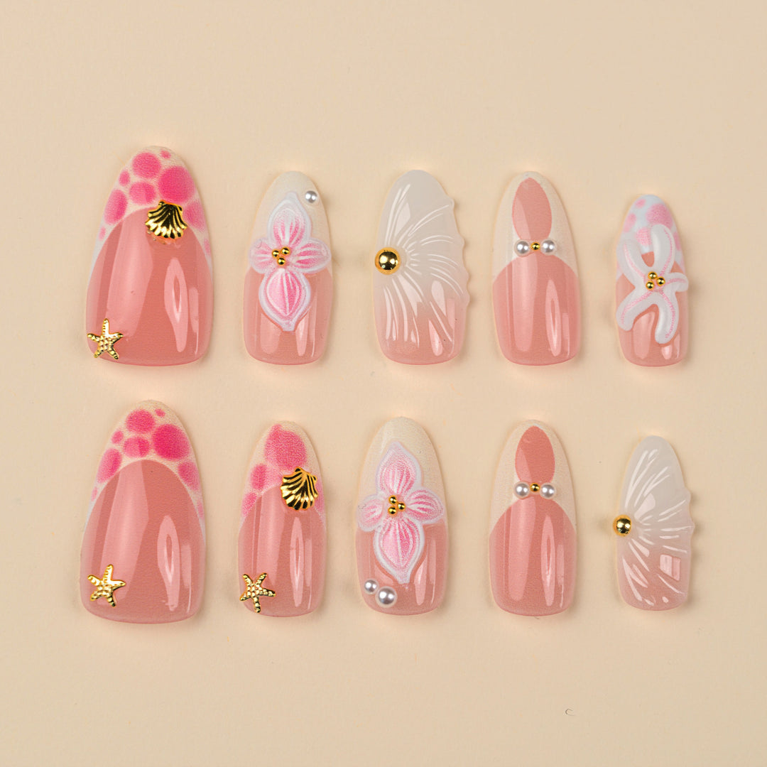 Dekoratives Floral Stiletto Press-On Nagelkunst Set Karnz