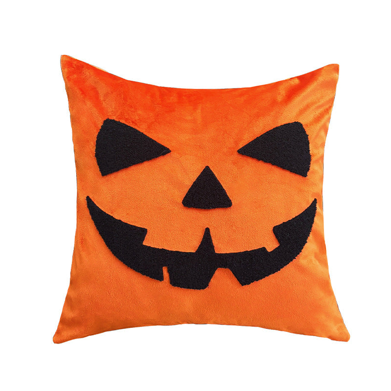 Quadratischer Kissenbezug mit Halloween‑Kürbis‑Tufting und weichem Baumwollsatin Karnz